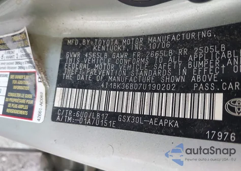 2007 Toyota Avalon Limited из США, поврежденный, VIN 4T1BK36B07U190202